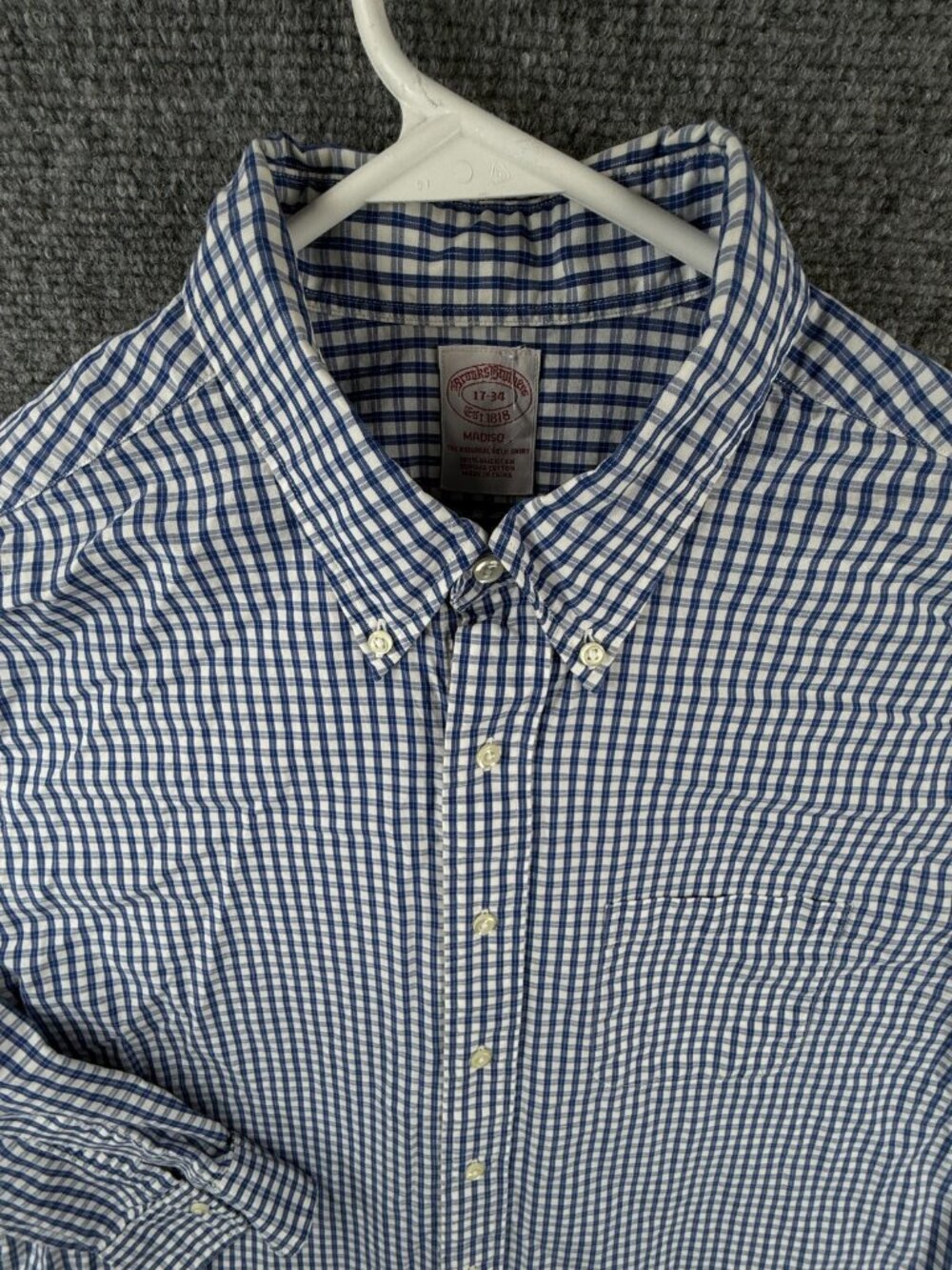 Brooks Brothers Madison 17 34 Blue Check Long Sleeve Button Up Supima Cotton Men